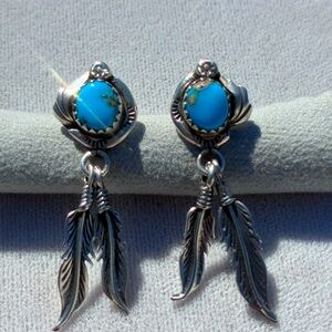Vintage Turquoise  Feather Earrings.